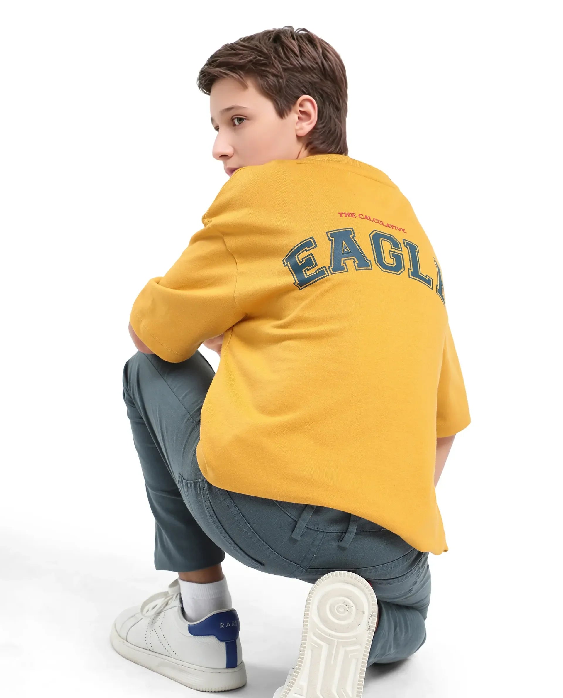 Rare Ones Kids Aerie-T Yellow Cotton Graphic Print Slip-On Oversized Fit T-Shirt