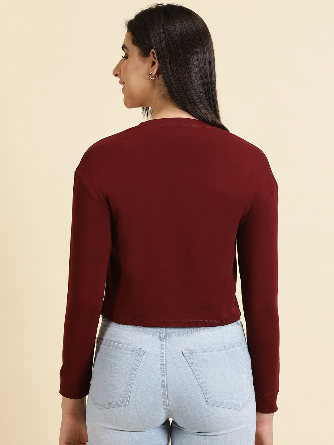 Women's Maroon Typography Printed Top
