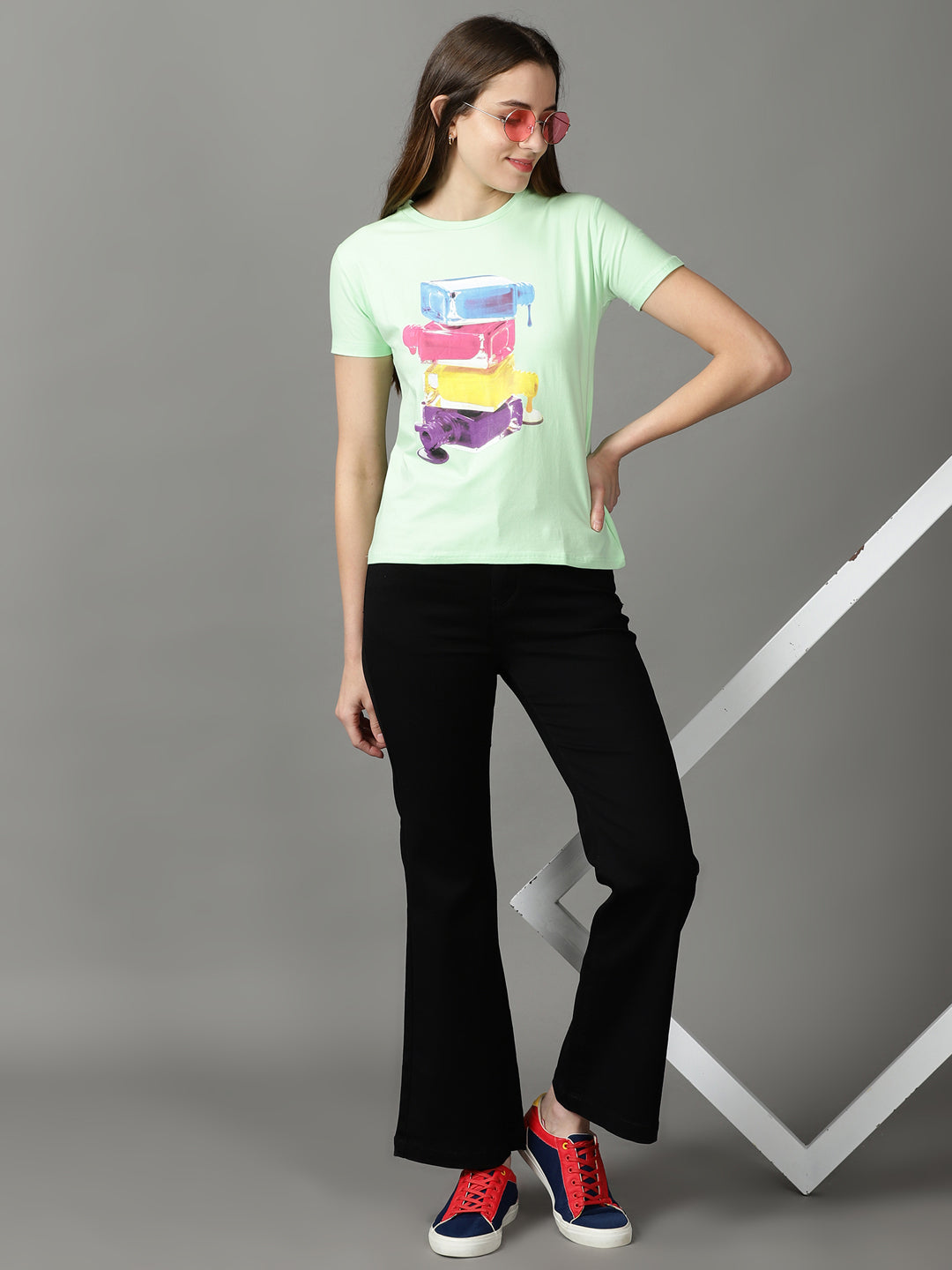 Women's Green Print Crepe Top