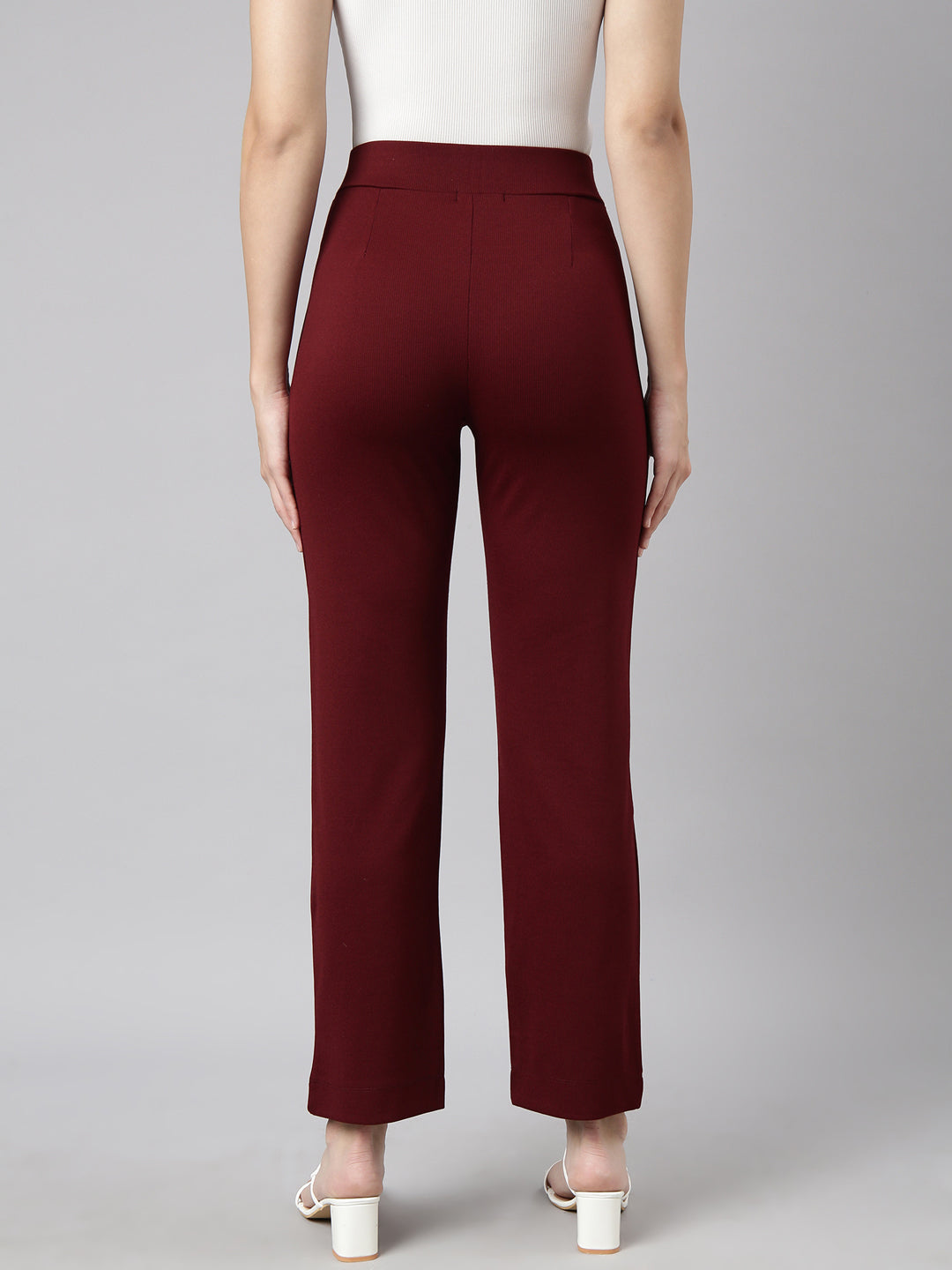 Women's Maroon Comfort Cotton Straight Fit Regular Trouser