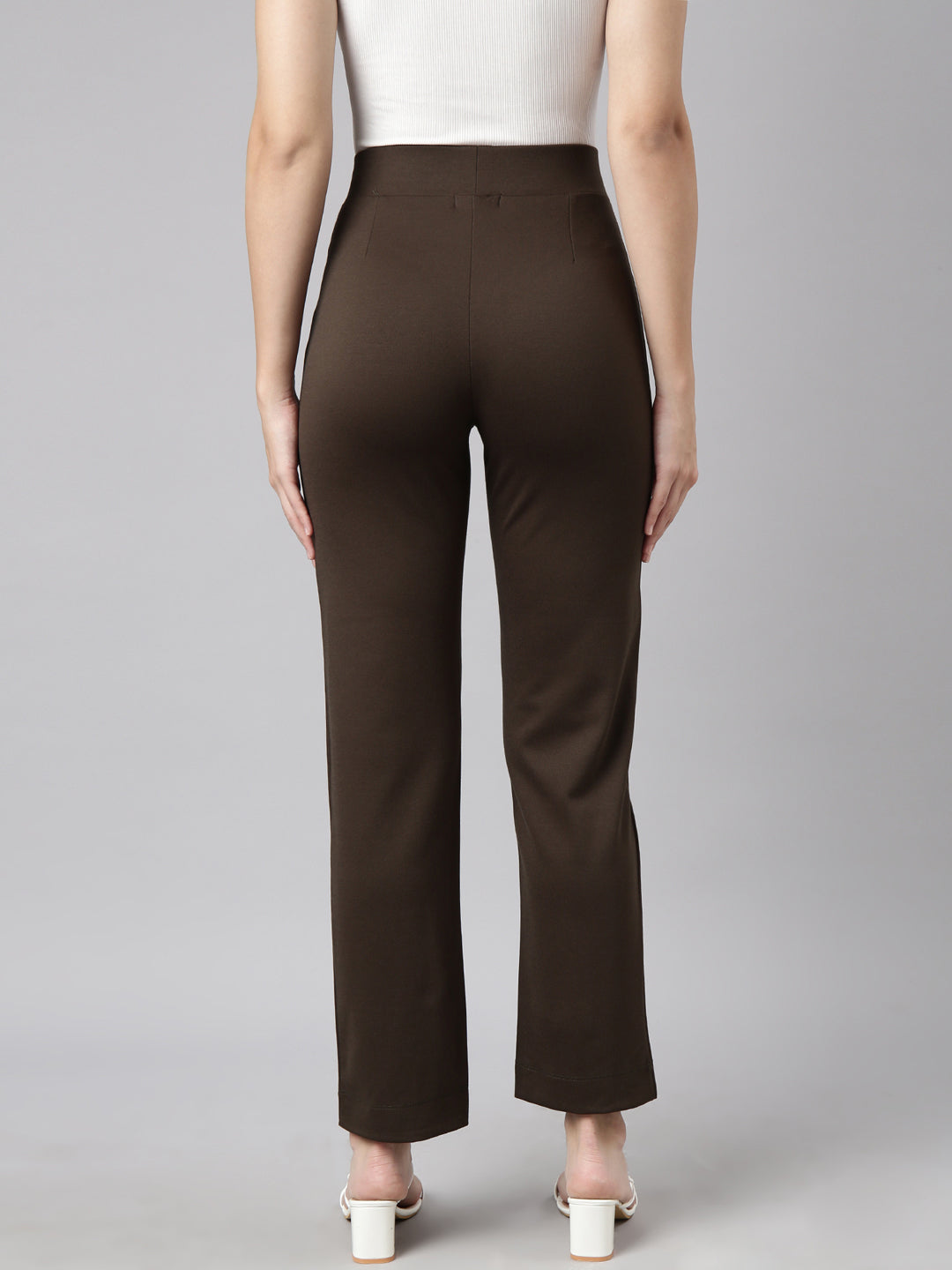 Women's Olive Cotton Comfort Straight Fit Regular Trousers