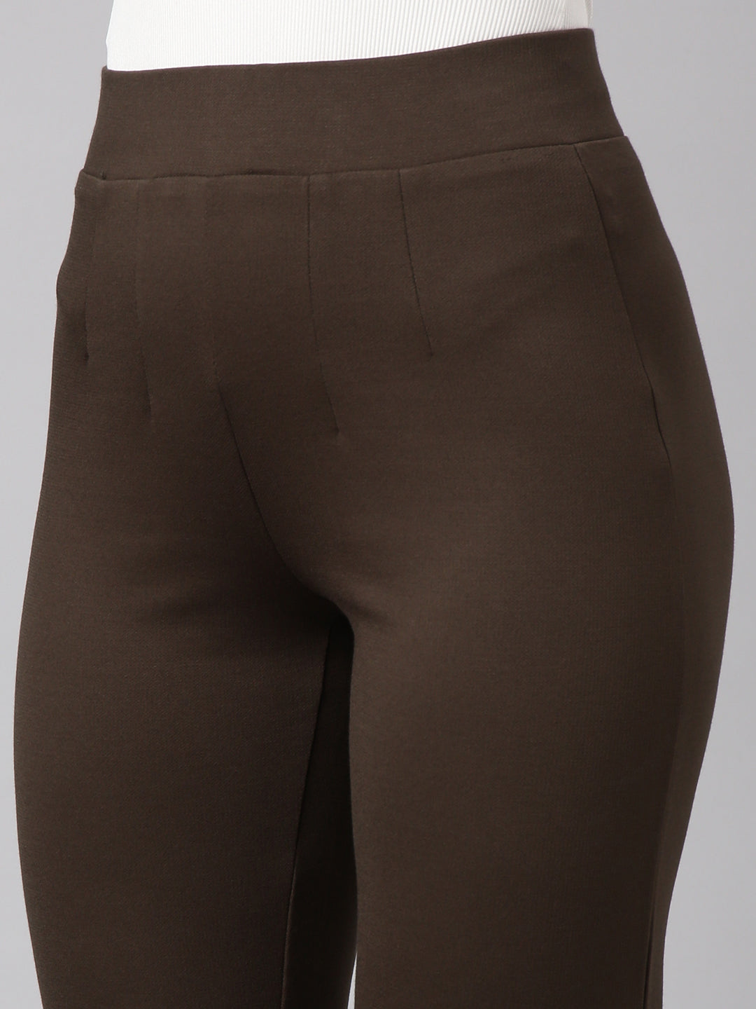 Women's Olive Cotton Comfort Straight Fit Regular Trousers