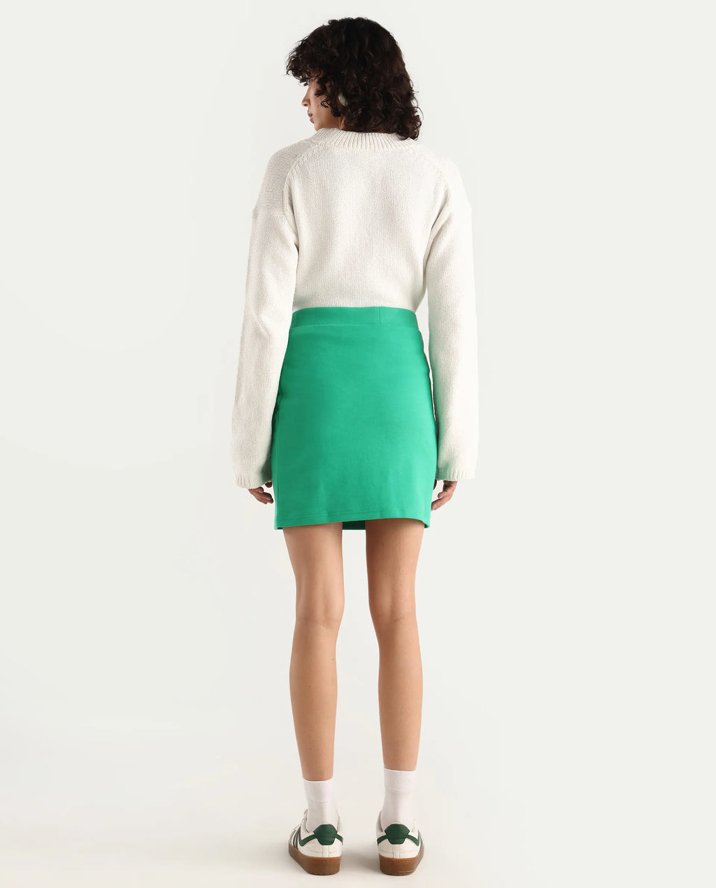 Rareism Women's Afkor B Green Cotton Blend Plain Mini Regular Fit Skirt