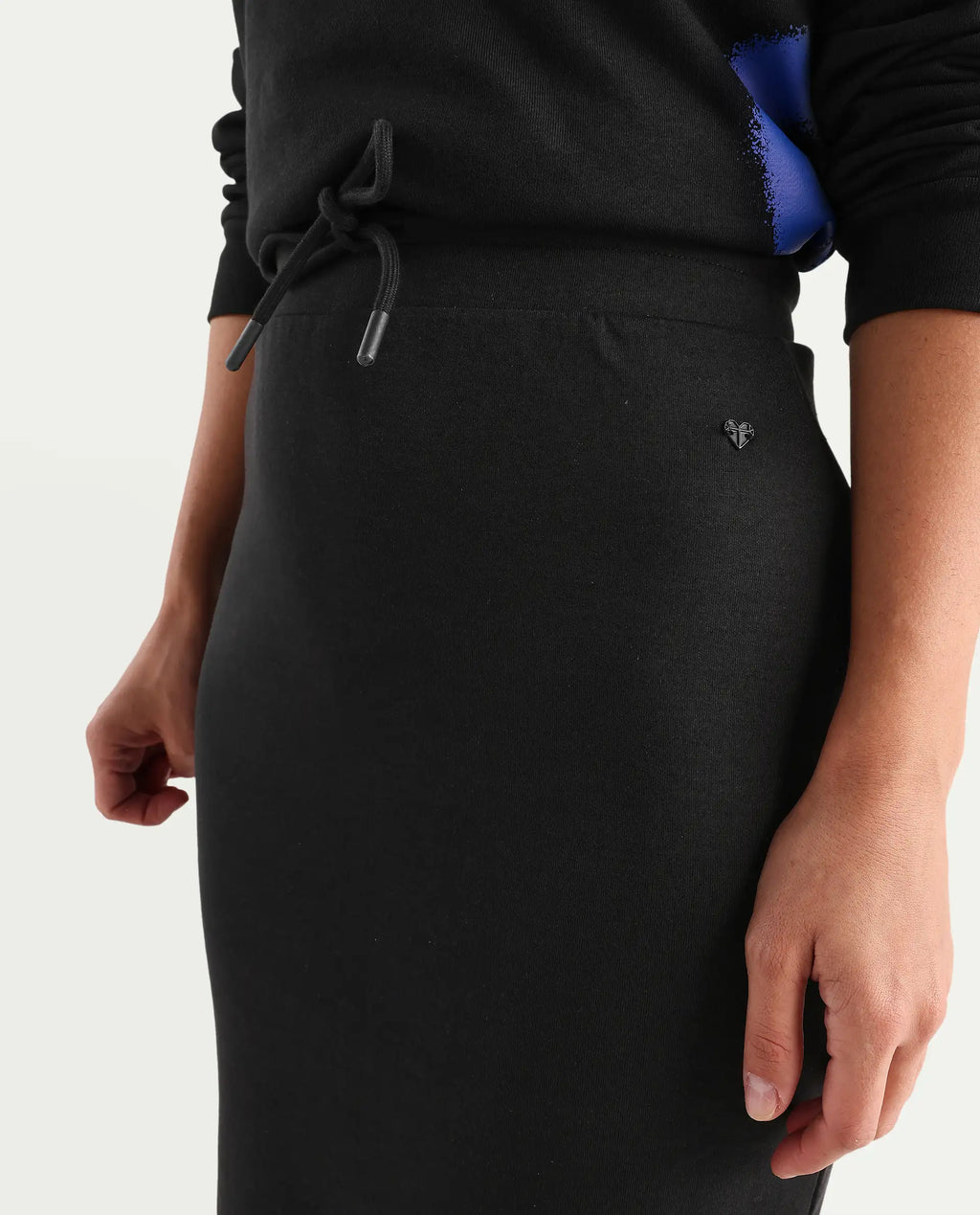 Rareism Women's Afsko B Black Cotton Blend Plain Midi Straight Fit Skirt