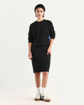 Rareism Women's Afsko B Black Cotton Blend Plain Midi Straight Fit Skirt