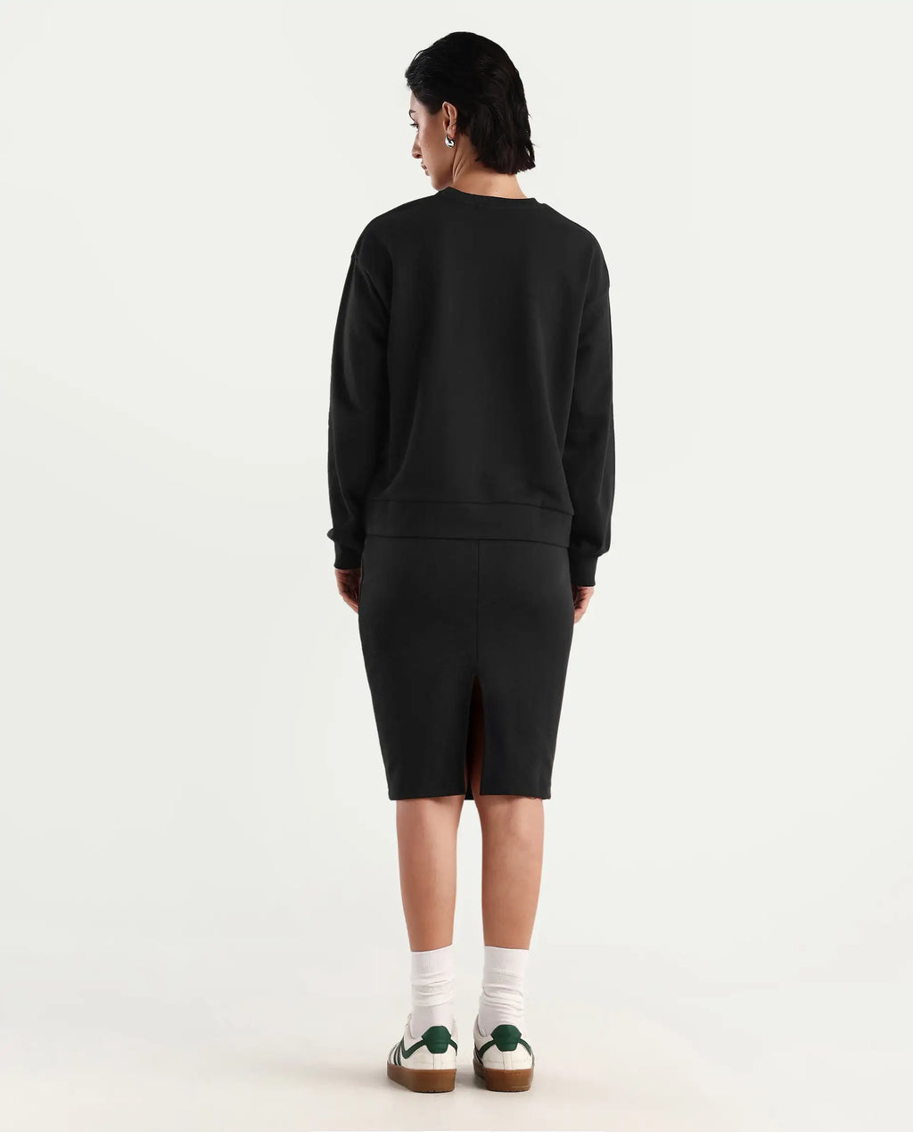 Rareism Women's Afsko B Black Cotton Blend Plain Midi Straight Fit Skirt