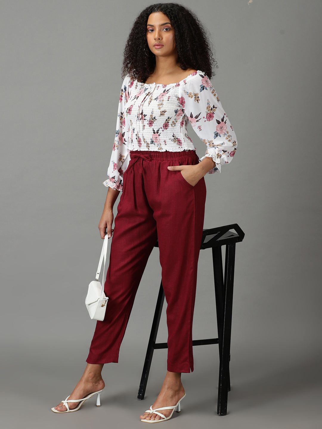Women's Red Regular Fit Cigarette Trouser