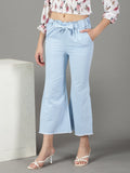 Women's Blue Relaxed Straight Fit High-Rise Trousers