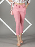 Women's Pink Relaxed Slim Fit High-Rise Cigarette Trousers