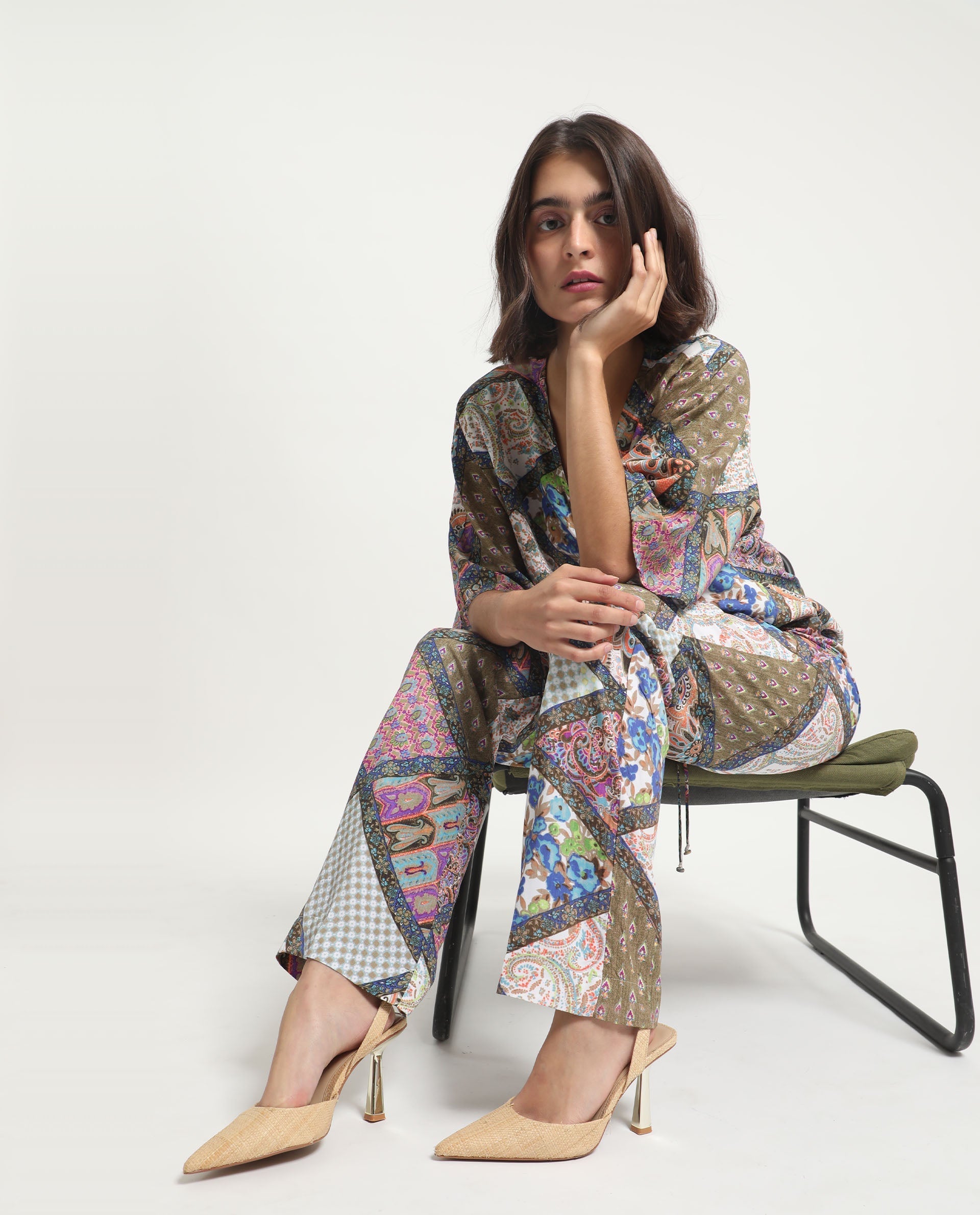 Rareism Women's Allan Multi Viscose Abstract Print Ankle Length Tailored Trouser