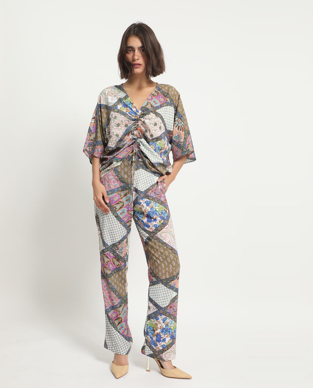 Rareism Women's Allan Multi Viscose Abstract Print Ankle Length Tailored Trouser