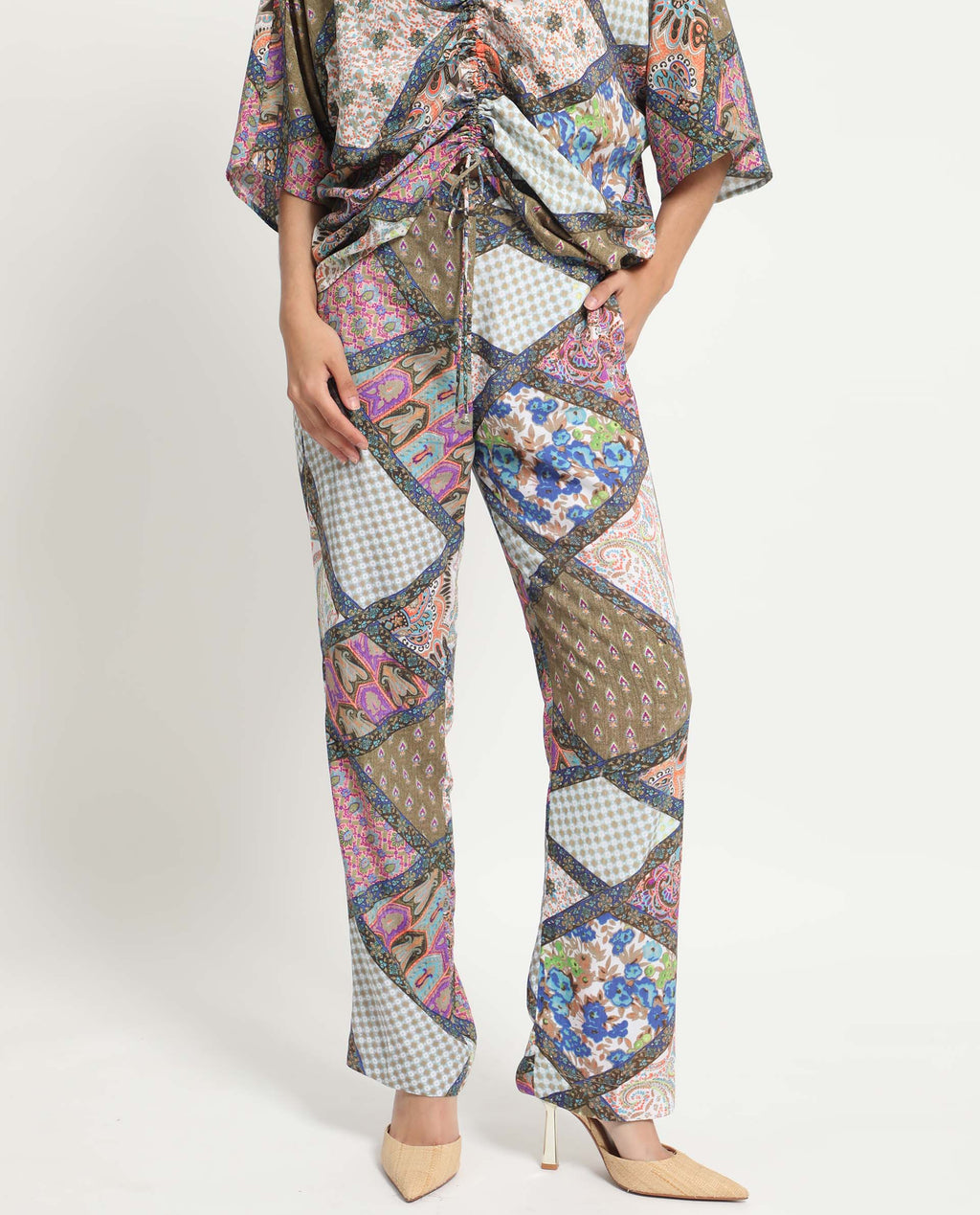 Rareism Women's Allan Multi Viscose Abstract Print Ankle Length Tailored Trouser