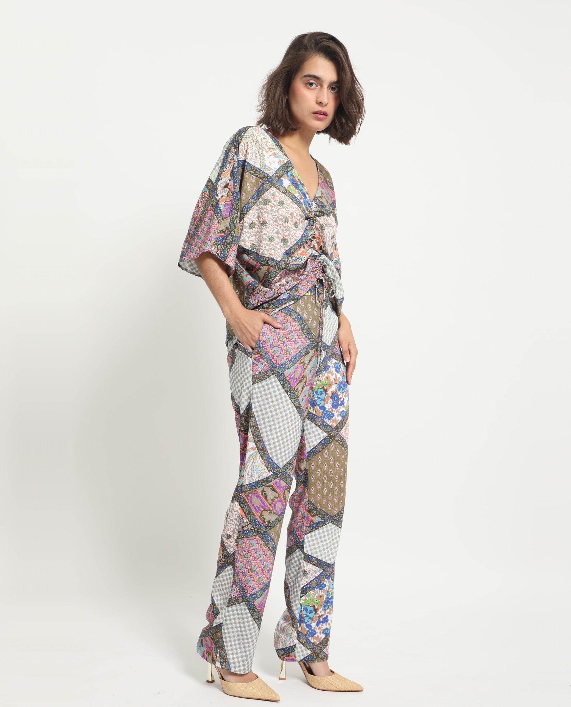 Rareism Women's Allan Multi Viscose Abstract Print Ankle Length Tailored Trouser