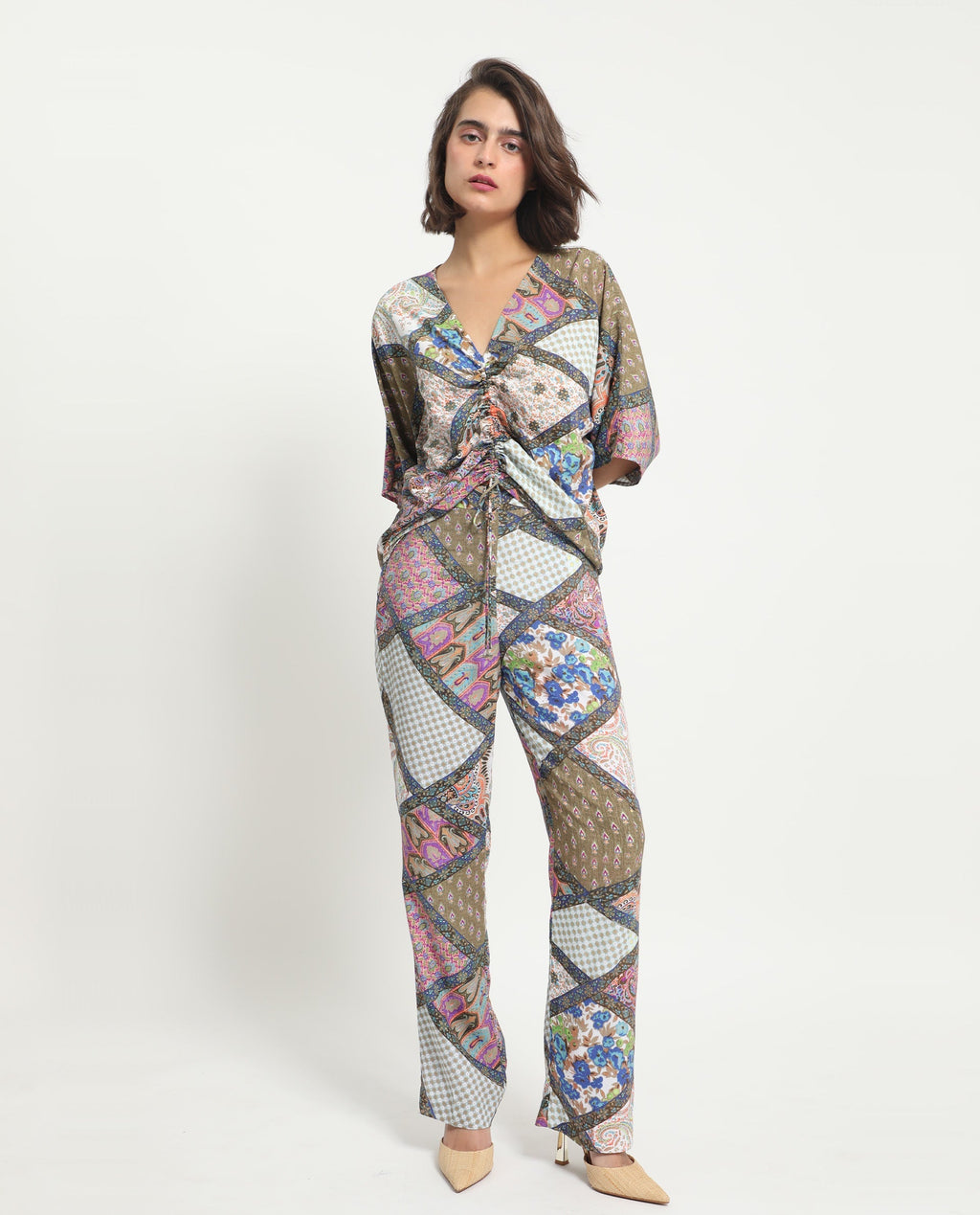 Rareism Women's Allan Multi Viscose Abstract Print Ankle Length Tailored Trouser