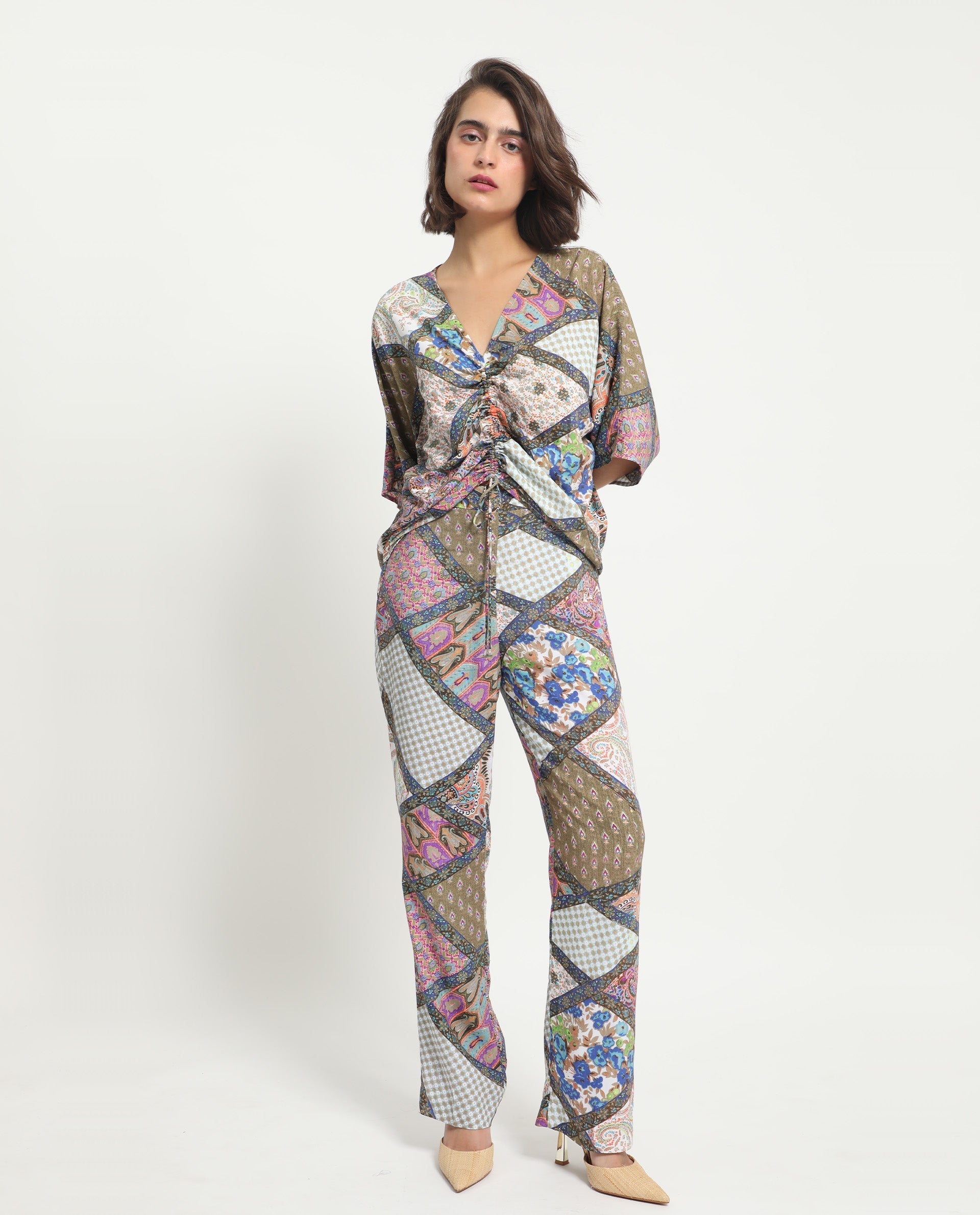 Rareism Women's Allan Multi Viscose Abstract Print Ankle Length Tailored Trouser