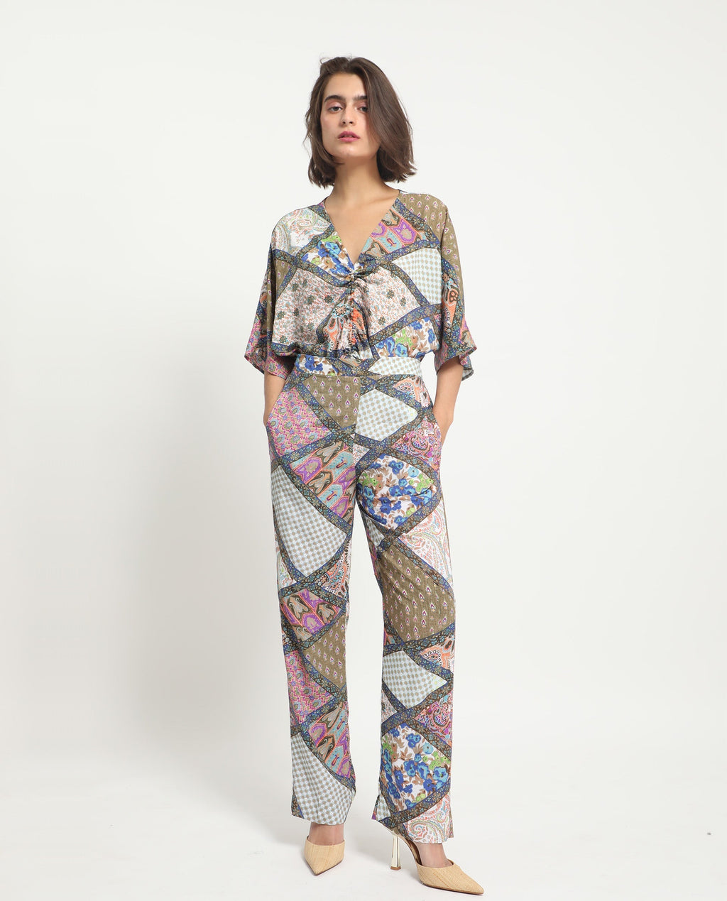 Rareism Women's Allan Multi Viscose Abstract Print Ankle Length Tailored Trouser