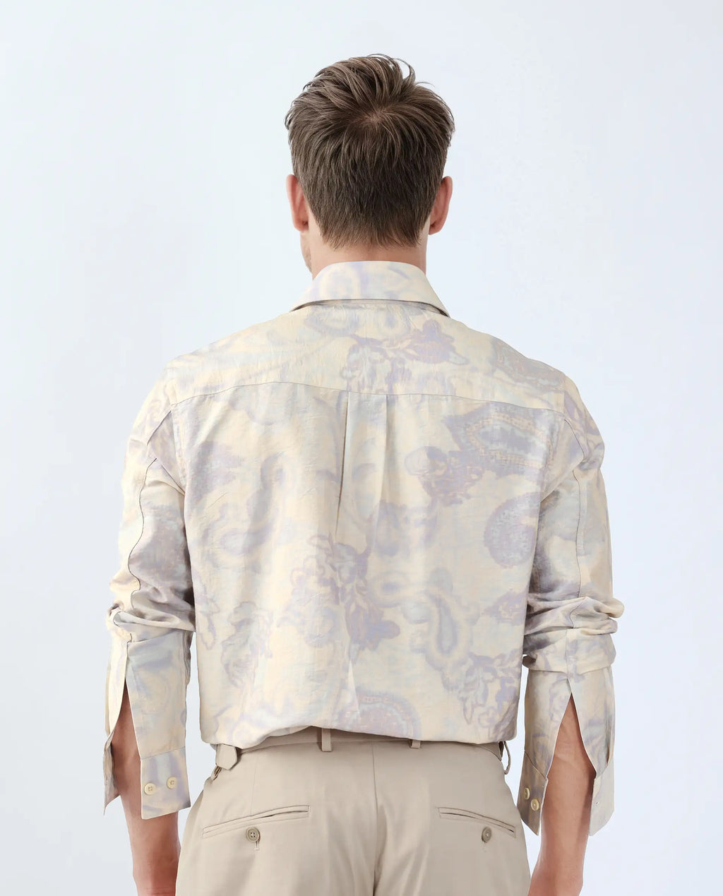 Rare Rabbit Men's Ami Beige Viscose Abstract Print Relaxed Fit Full Sleeve Collared Shirt