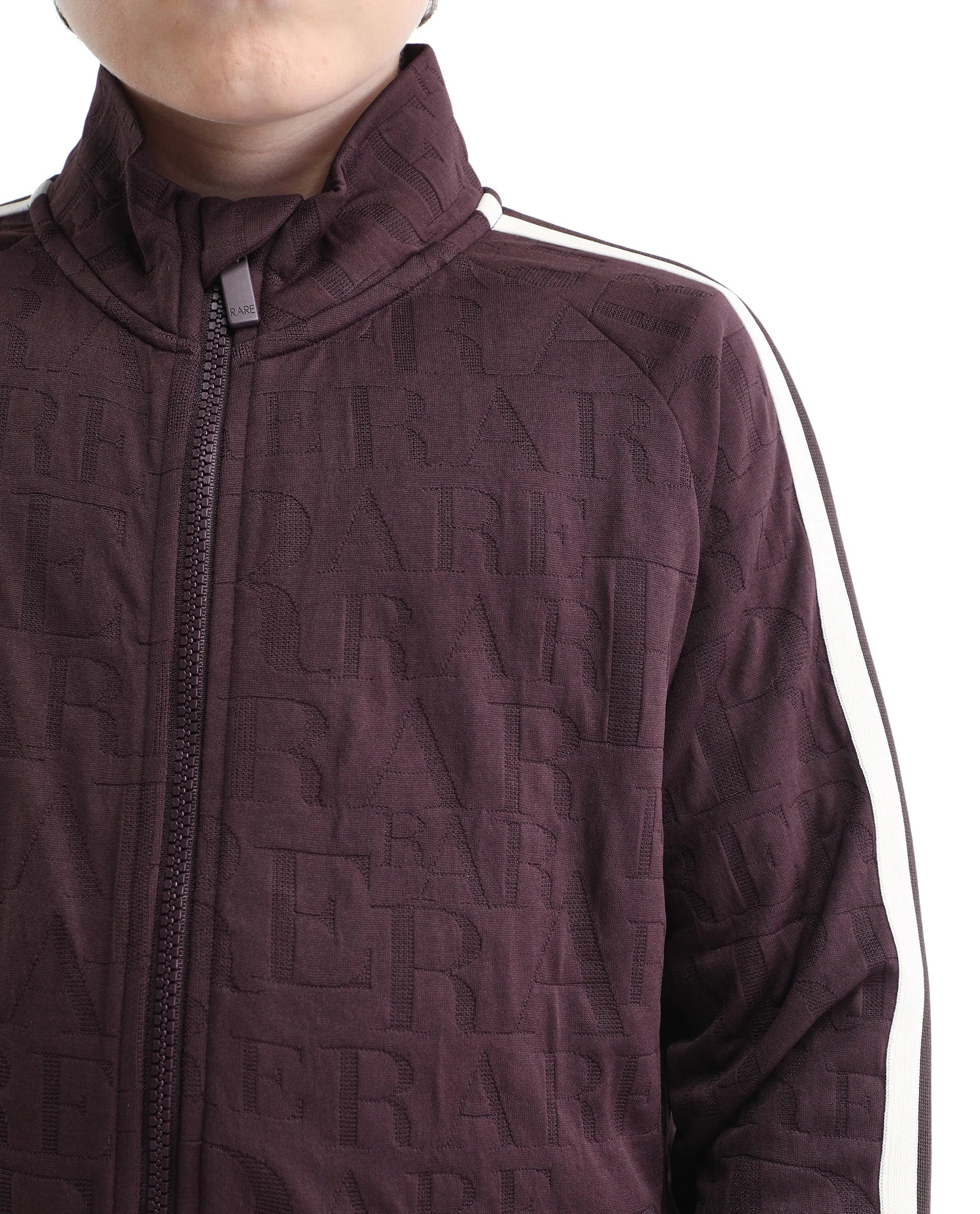 Rare Ones Kids Amni Brown Polyester Blend Zipper Closure High Neck Jacquard Full Sleeves Regular Fit Jacket