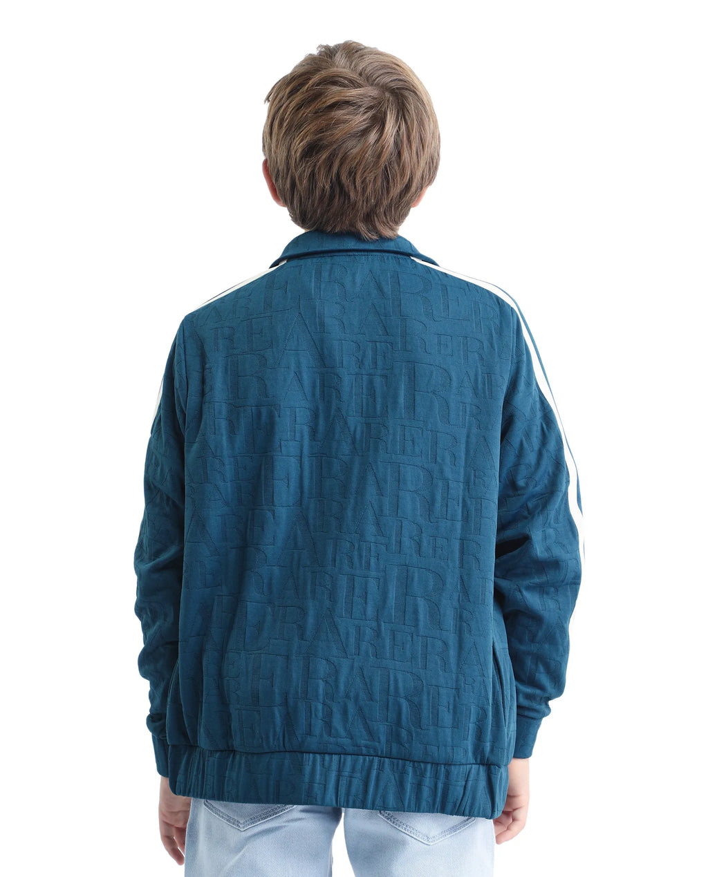 Rare Ones Kids Amni Teal Polyester Blend Zipper Closure High Neck Jacquard Full Sleeves Regular Fit Jacket