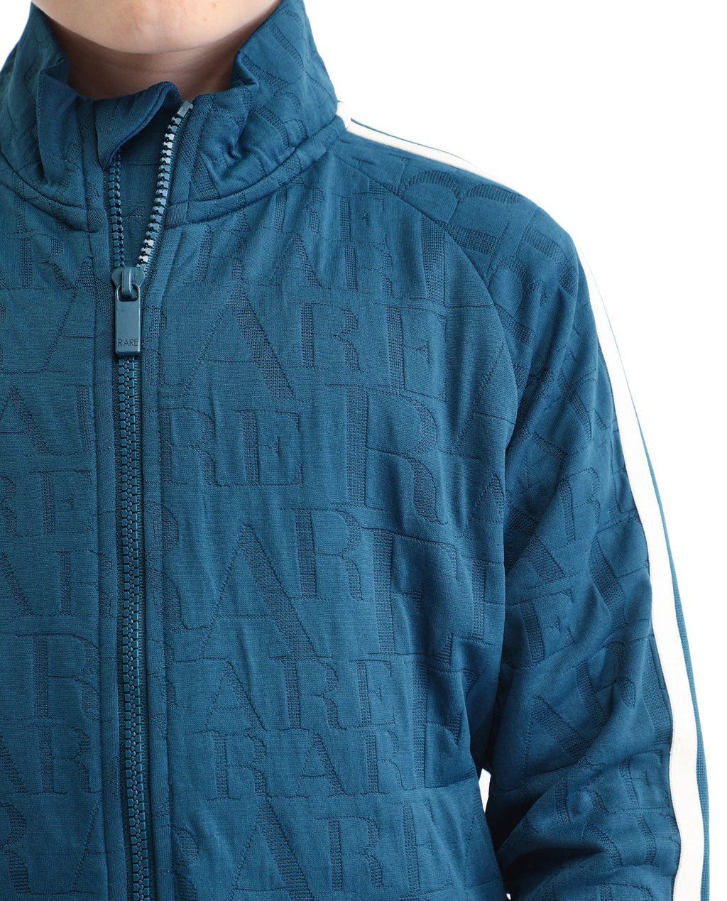 Rare Ones Kids Amni Teal Polyester Blend Zipper Closure High Neck Jacquard Full Sleeves Regular Fit Jacket