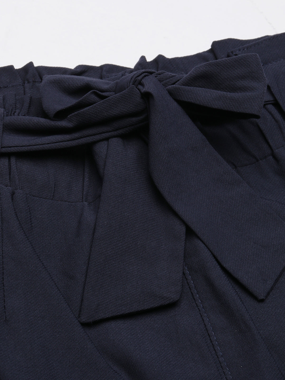Women's Navy Blue Relaxed Slim Fit Cotton Cigarette Trousers