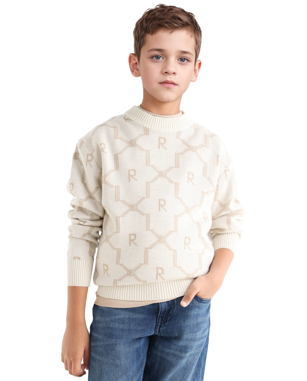 Rare Ones Kids Apao Off White Acrylic Slip-On Closure Relaxed Fit Sweater