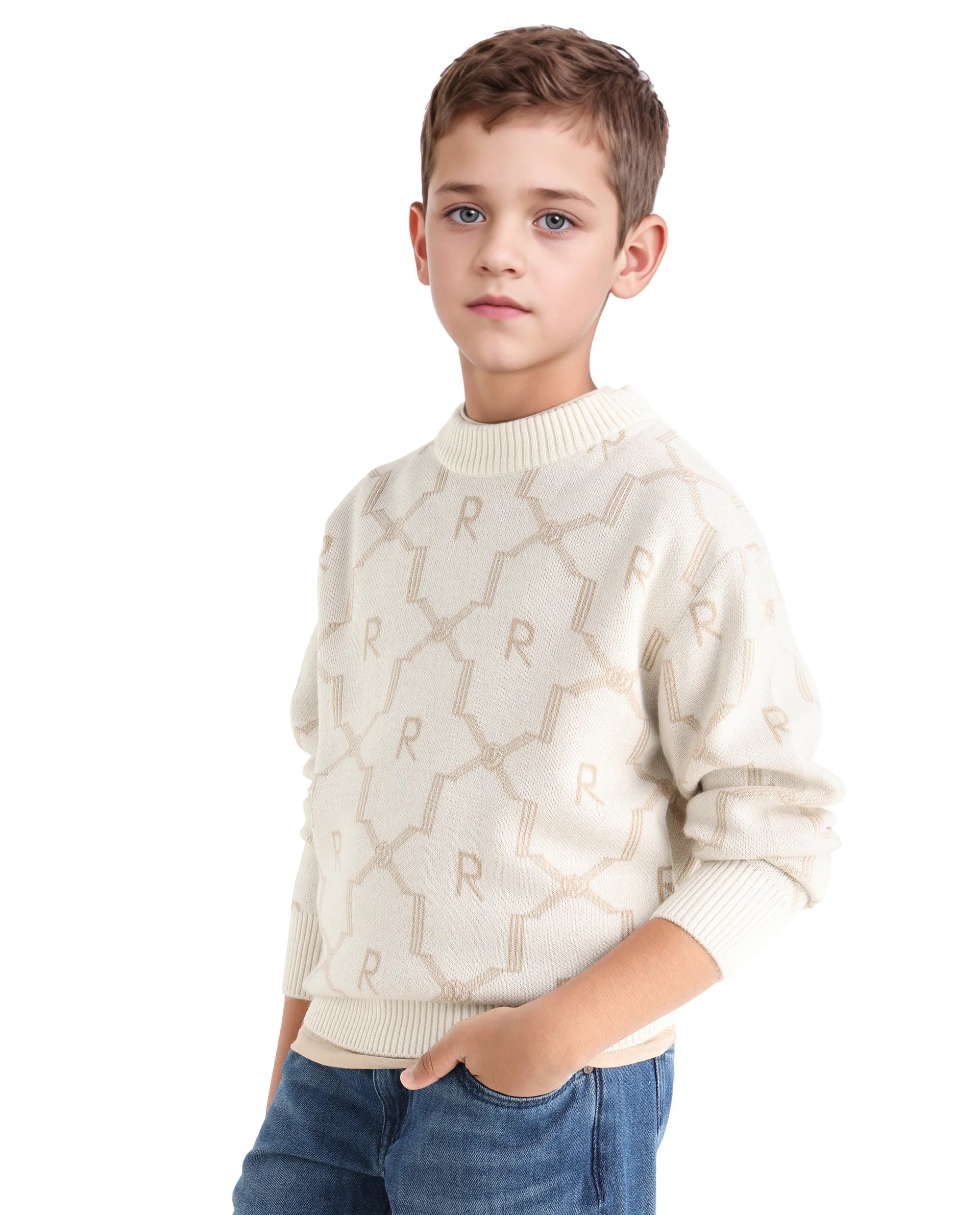 Rare Ones Kids Apao Off White Acrylic Slip-On Closure Relaxed Fit Sweater