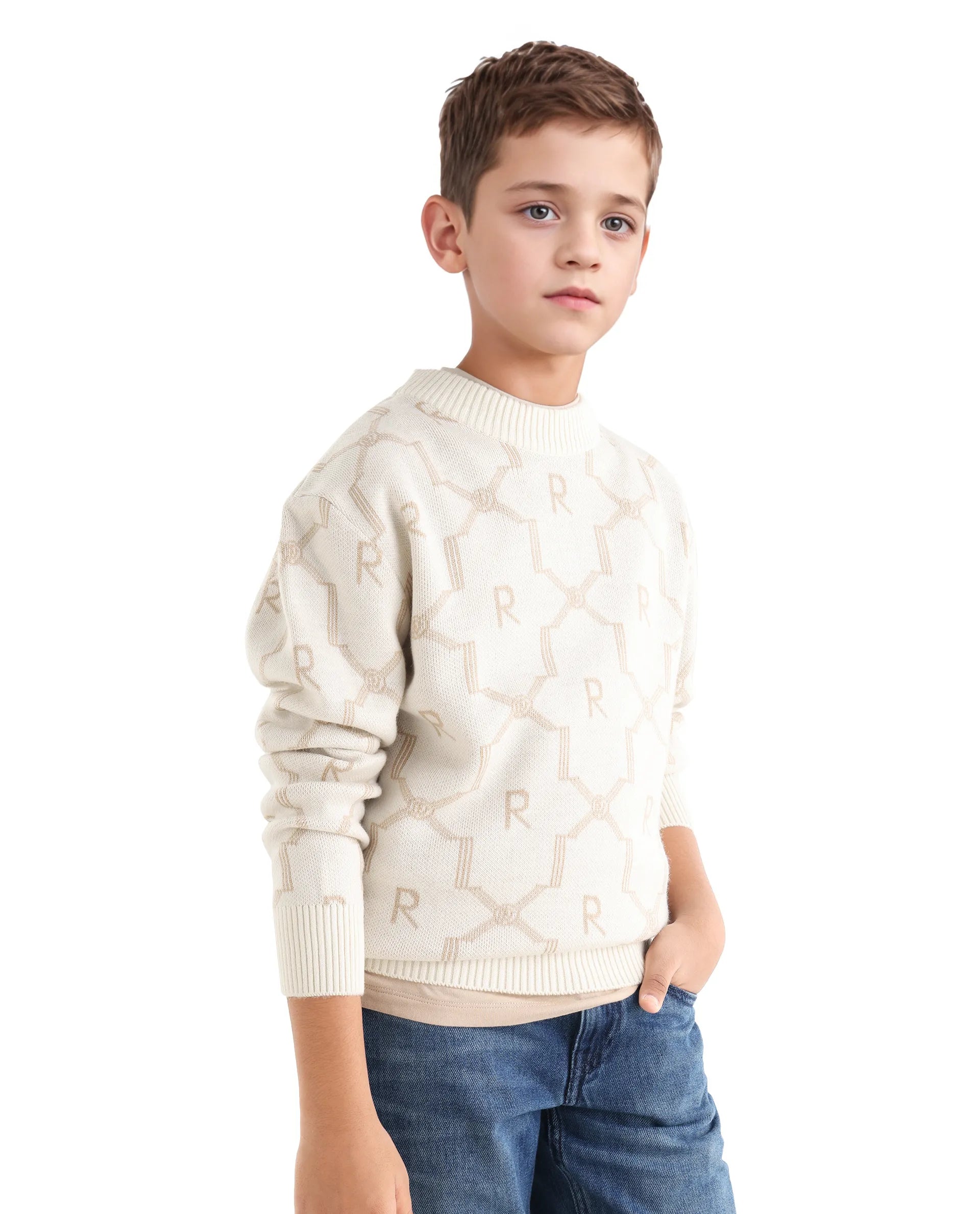 Rare Ones Kids Apao Off White Acrylic Slip-On Closure Relaxed Fit Sweater