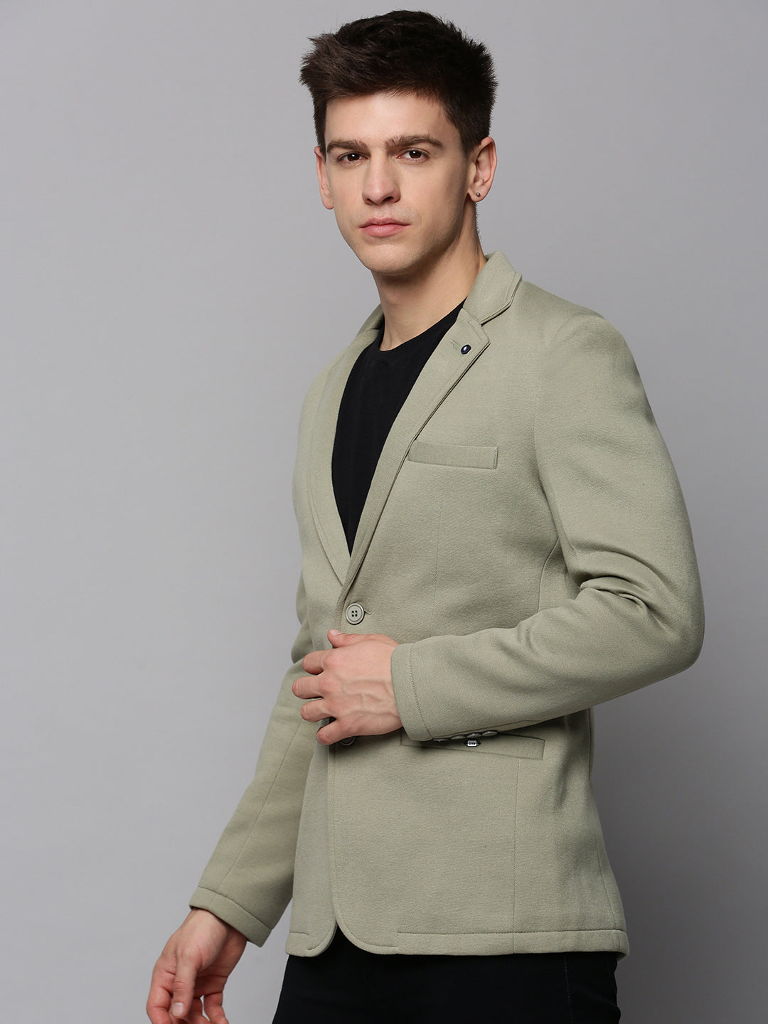 Men's Green Solid Single Breasted Blazer