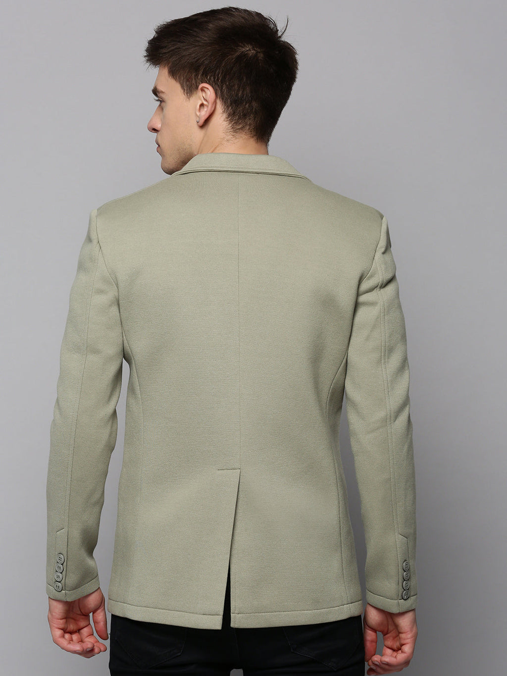 Men's Green Solid Single Breasted Blazer