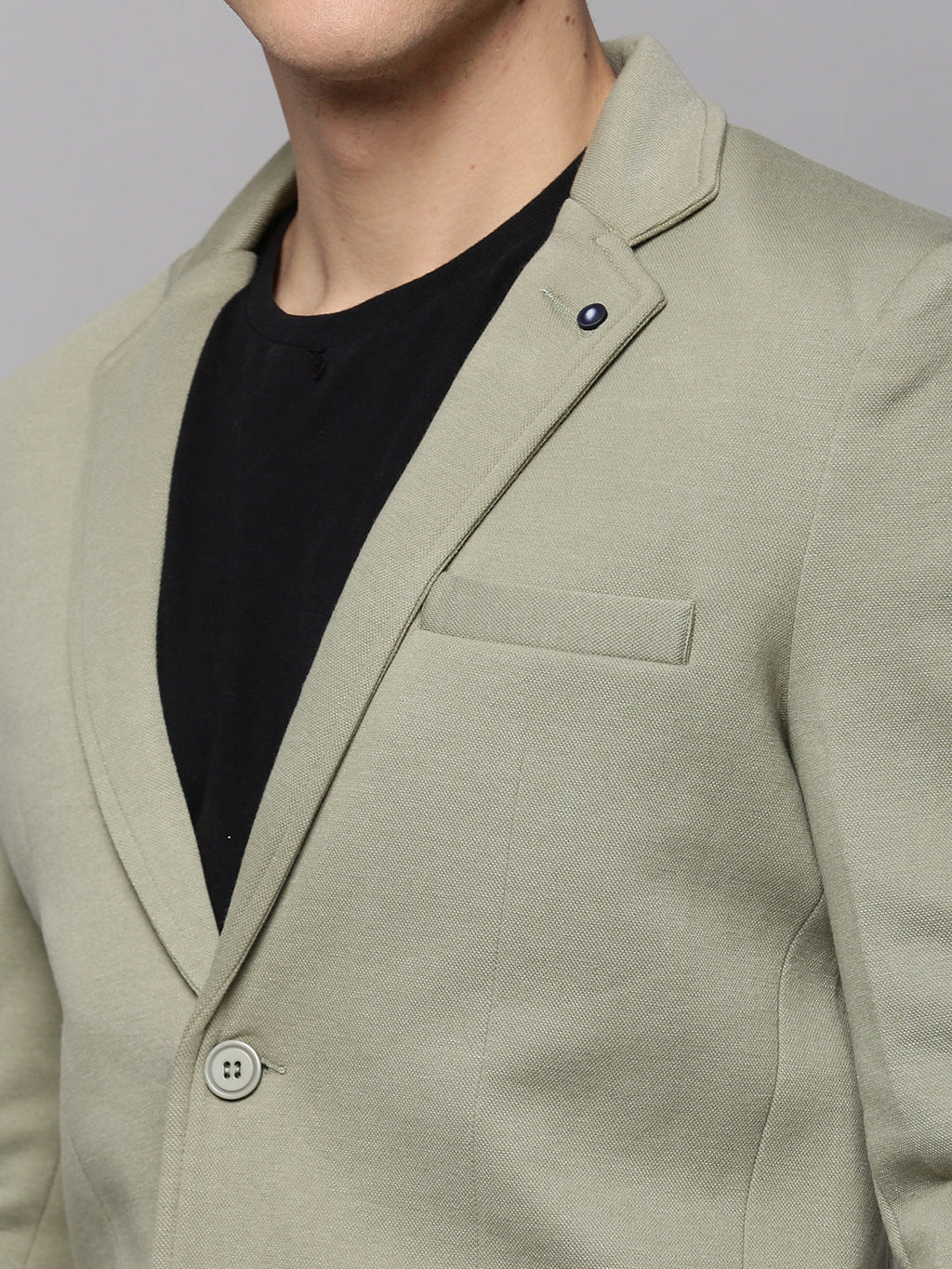Men's Green Solid Single Breasted Blazer