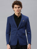 Men's Blue Solid Single-Breasted Slim-Fit Blazer