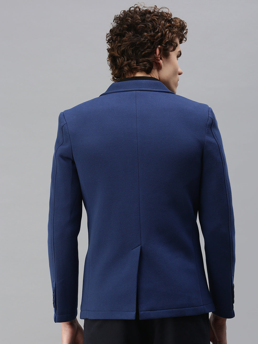 Men's Blue Solid Single-Breasted Slim-Fit Blazer