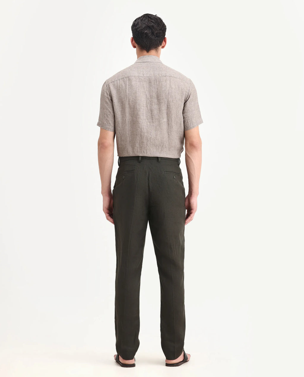 Rare Rabbit Men's Arcelo-2 Olive 100% Linen Plain Regular Fit Trouser
