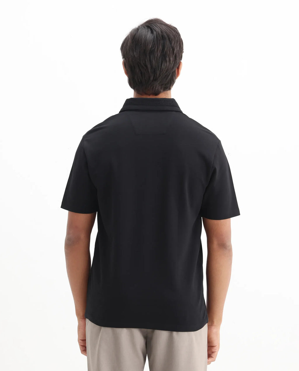 Rare Rabbit Men's Ariolo Black Cotton Blend Plain Regular Fit Half Sleeve Polo