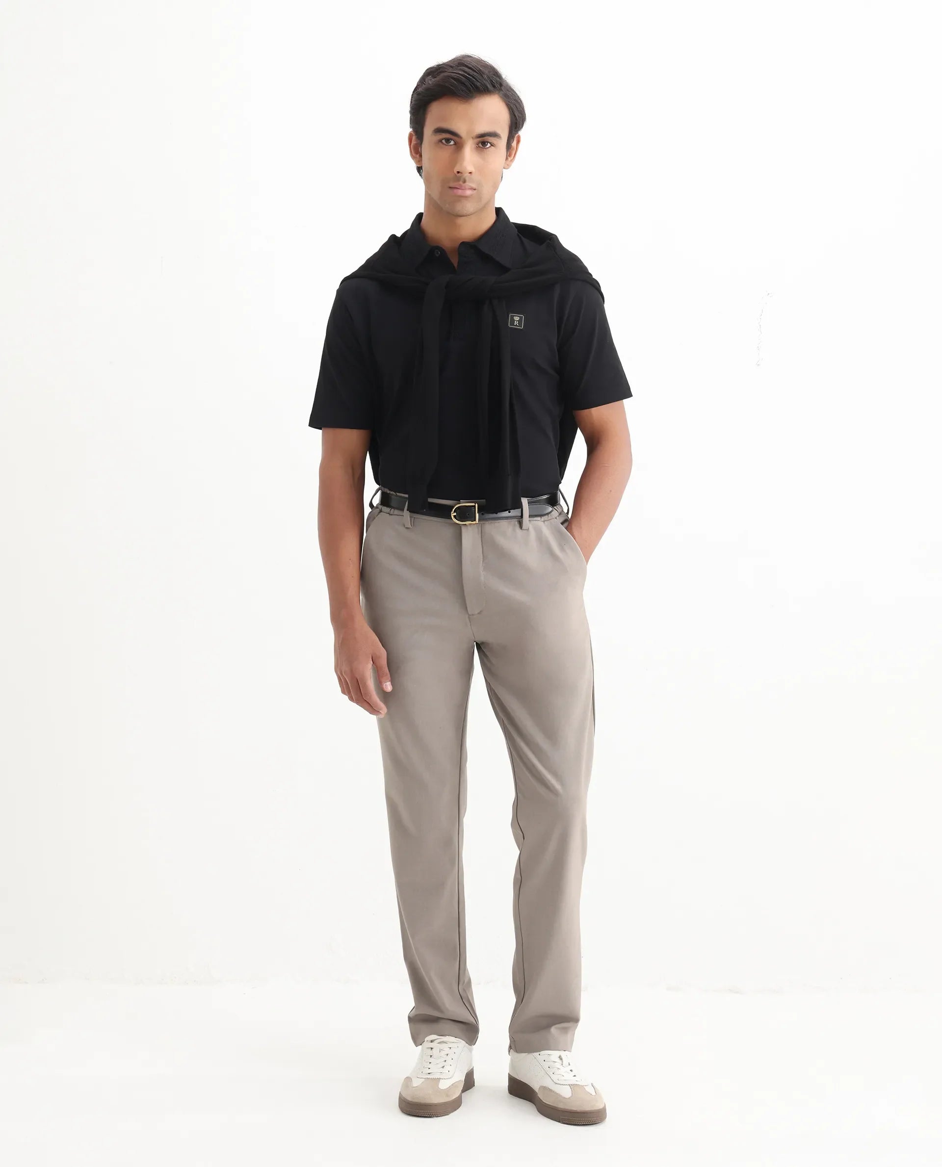 Rare Rabbit Men's Ariolo Black Cotton Blend Plain Regular Fit Half Sleeve Polo