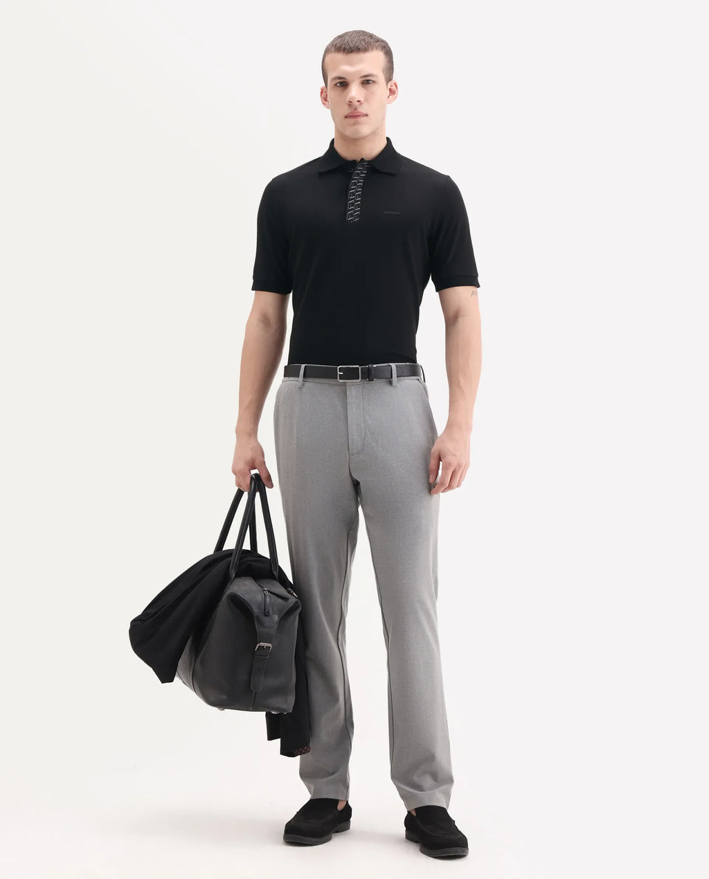 Rare Rabbit Men's Arko Black Cotton Plain Regular Fit Half Sleeve Polo