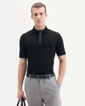 Rare Rabbit Men's Arko Black Cotton Plain Regular Fit Half Sleeve Polo