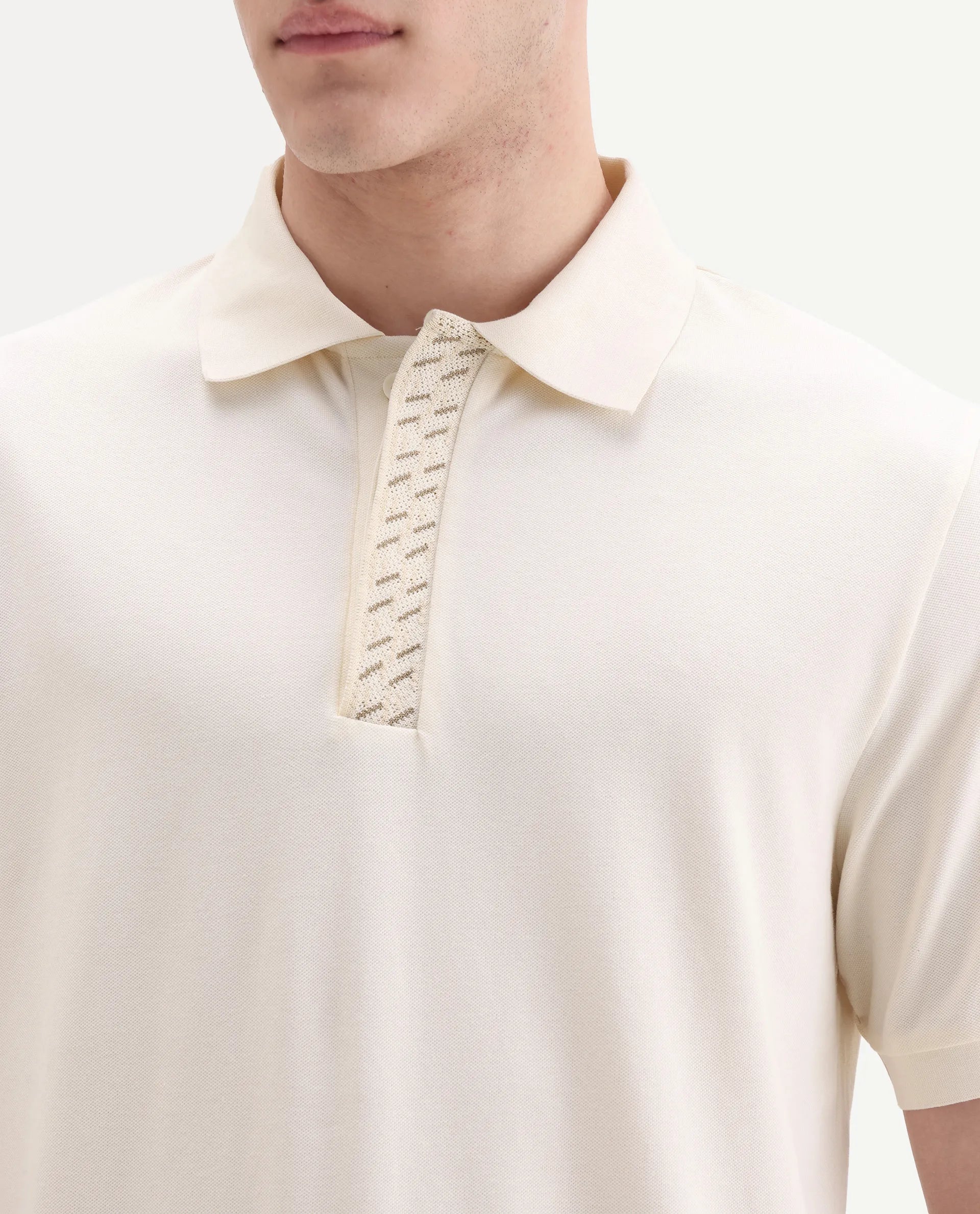 Rare Rabbit Men's Arko Off White Cotton Plain Regular Fit Half Sleeve Polo