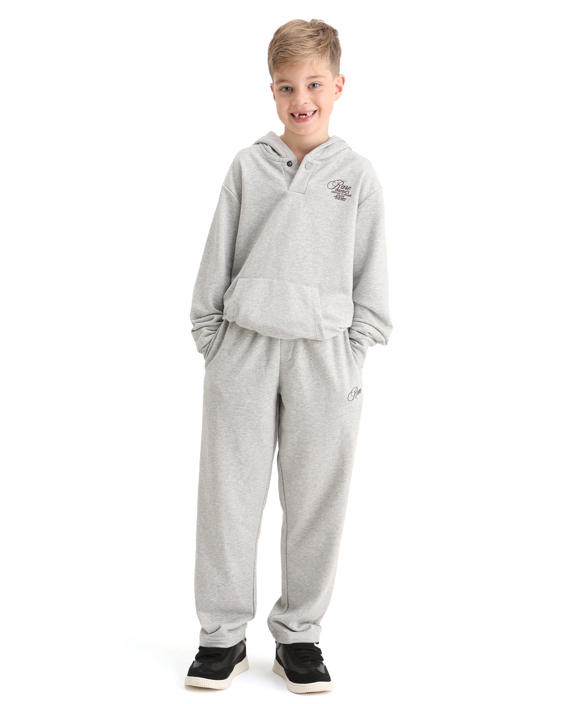 Rare Ones Kids Arno-B Melange Grey Cotton Blend Drawstring Closure Regular Fit Trackpant