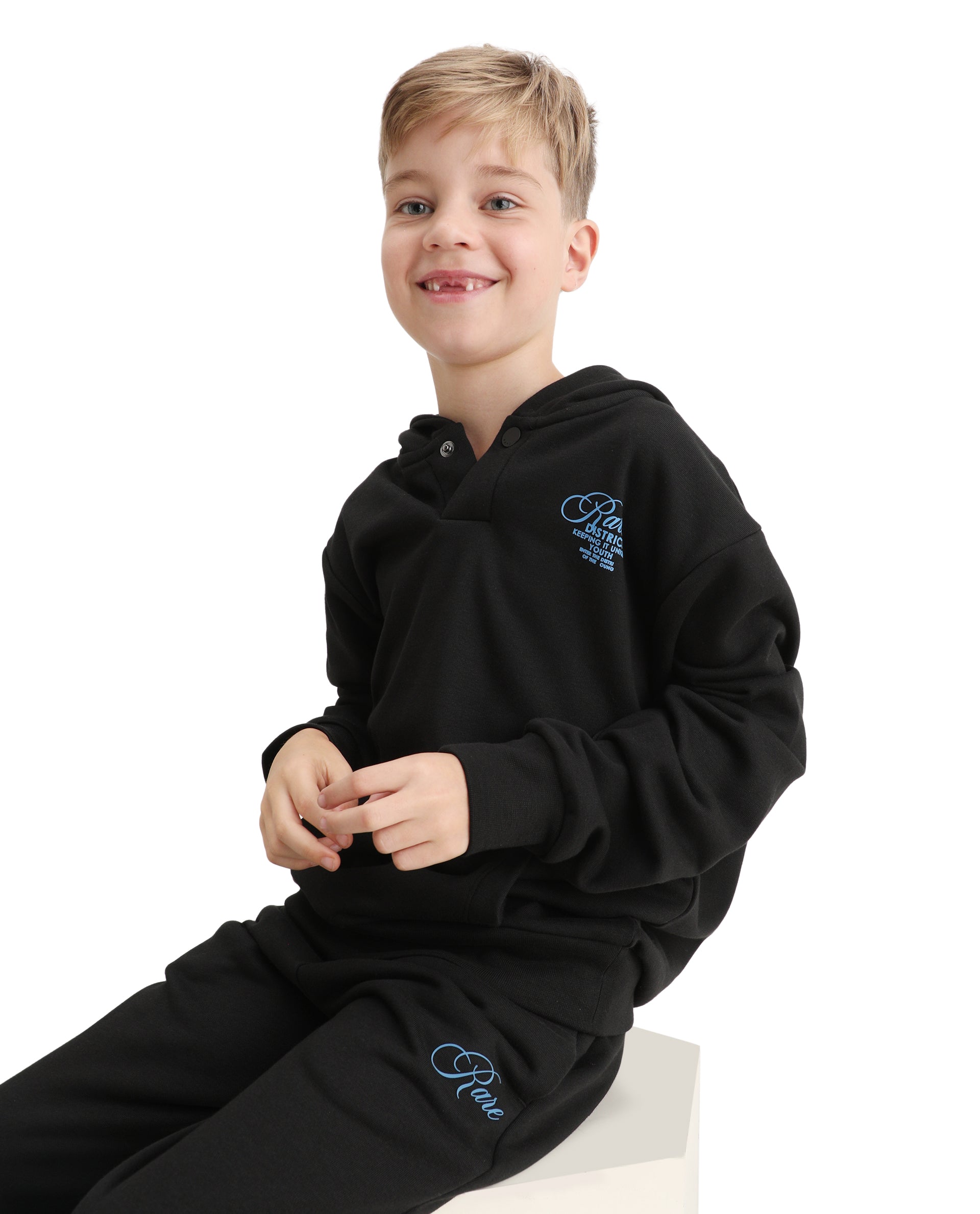 Rare Ones Kids Arno Black Cotton Blend Hd Print Oversized Sweatshirt