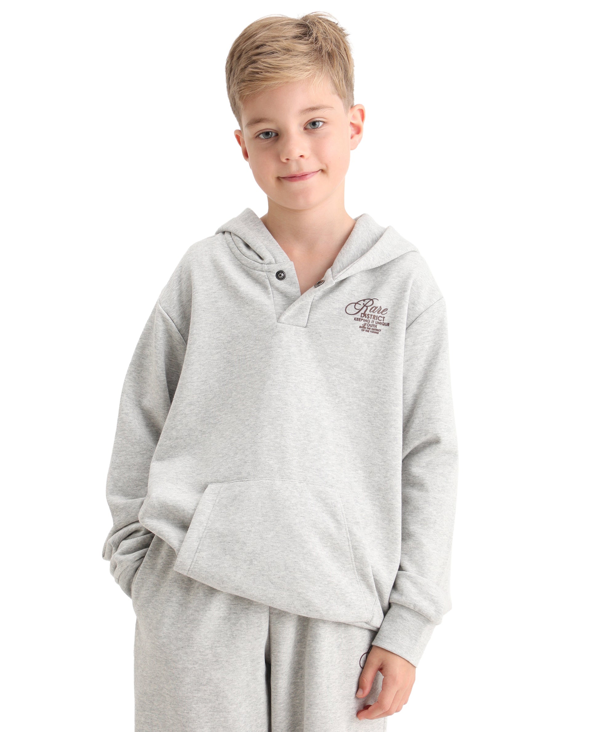 Rare Ones Kids Arno Melange Grey Cotton Blend Hd Print Oversized Sweatshirt