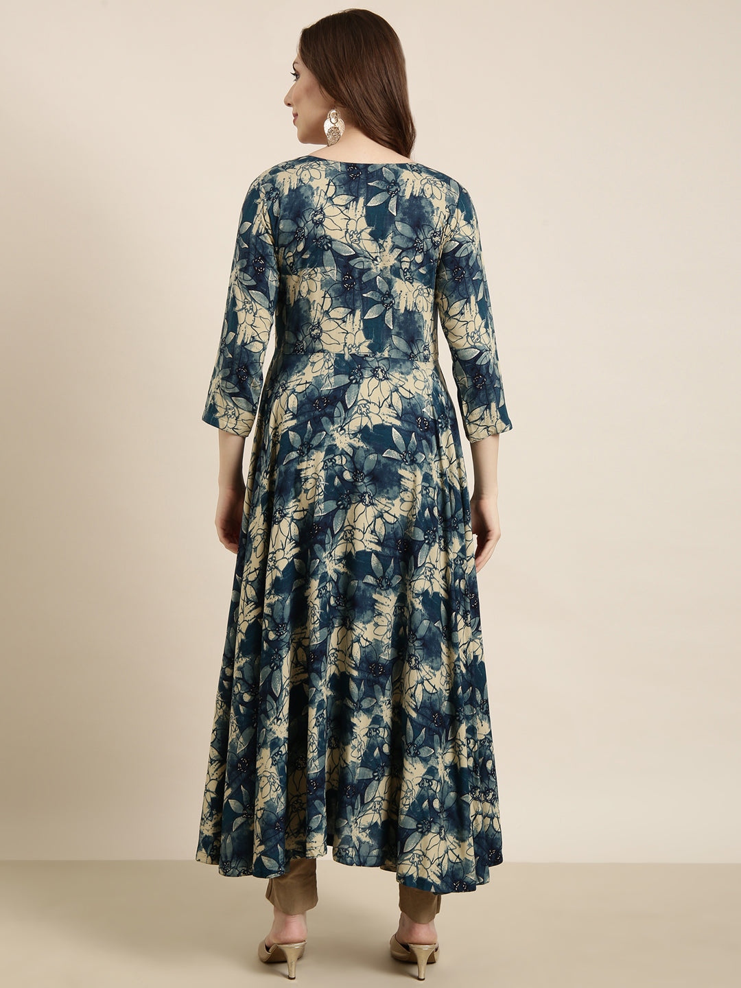 Women's Anarkali Blue Floral Kurta