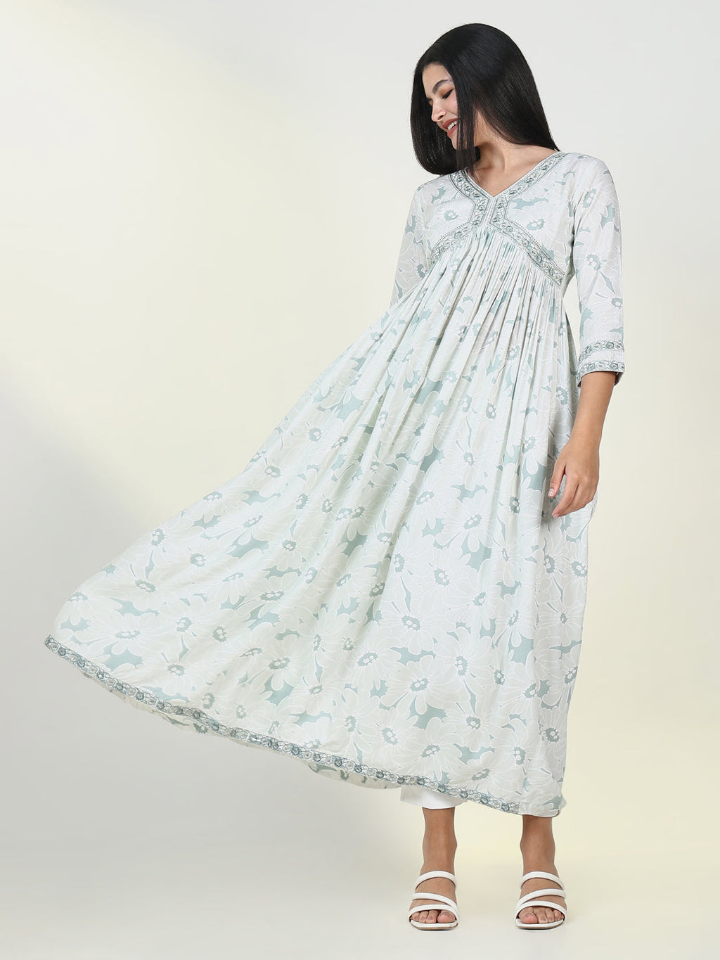 Women's Floral Sea Green Anarkali Kurta