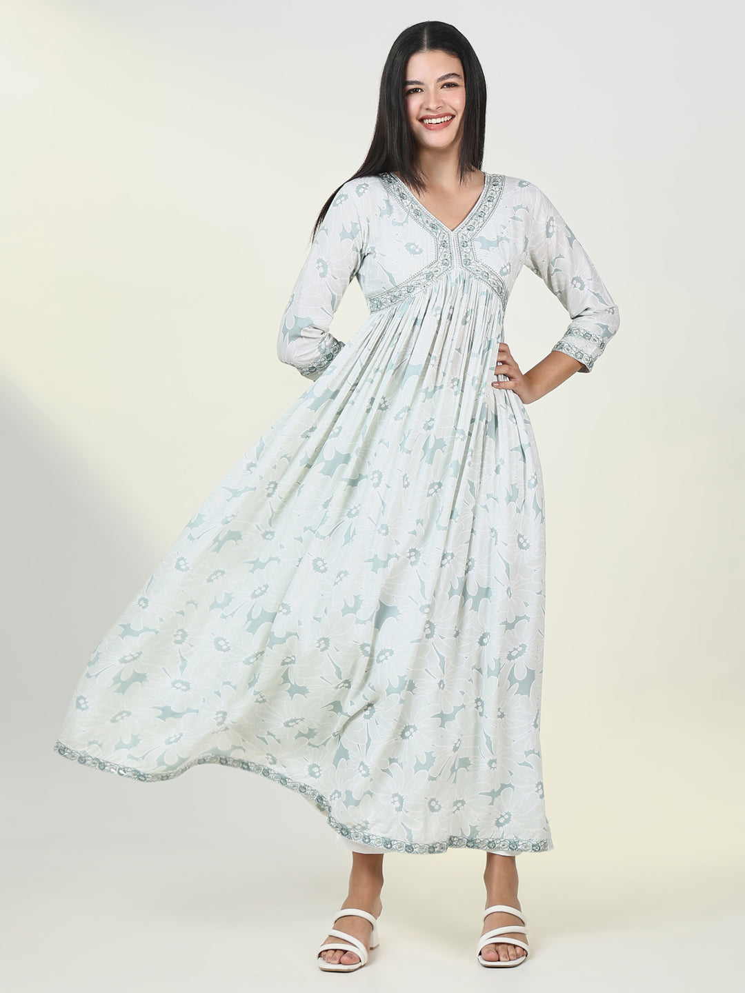 Women's Floral Sea Green Anarkali Kurta