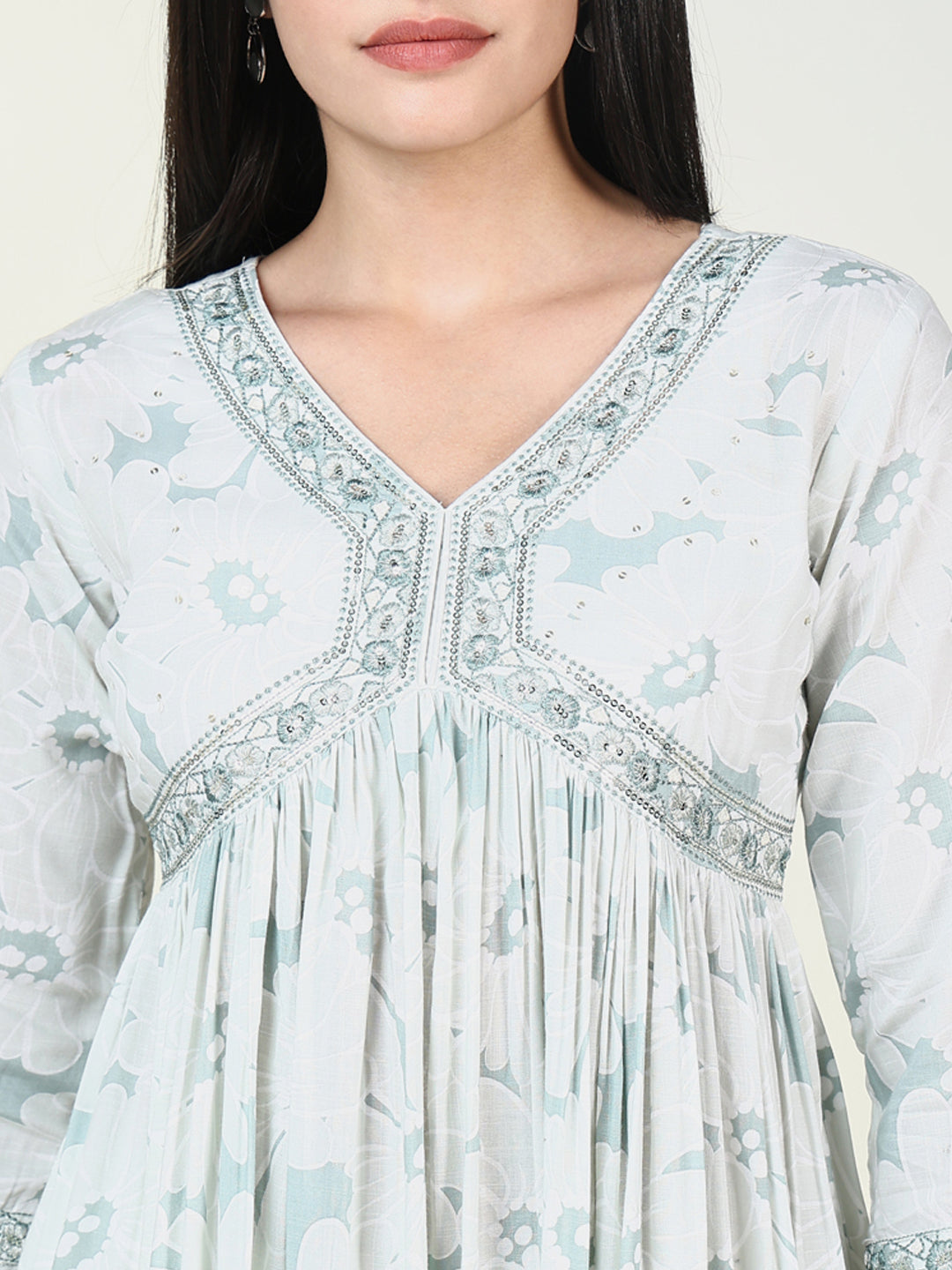 Women's Floral Sea Green Anarkali Kurta