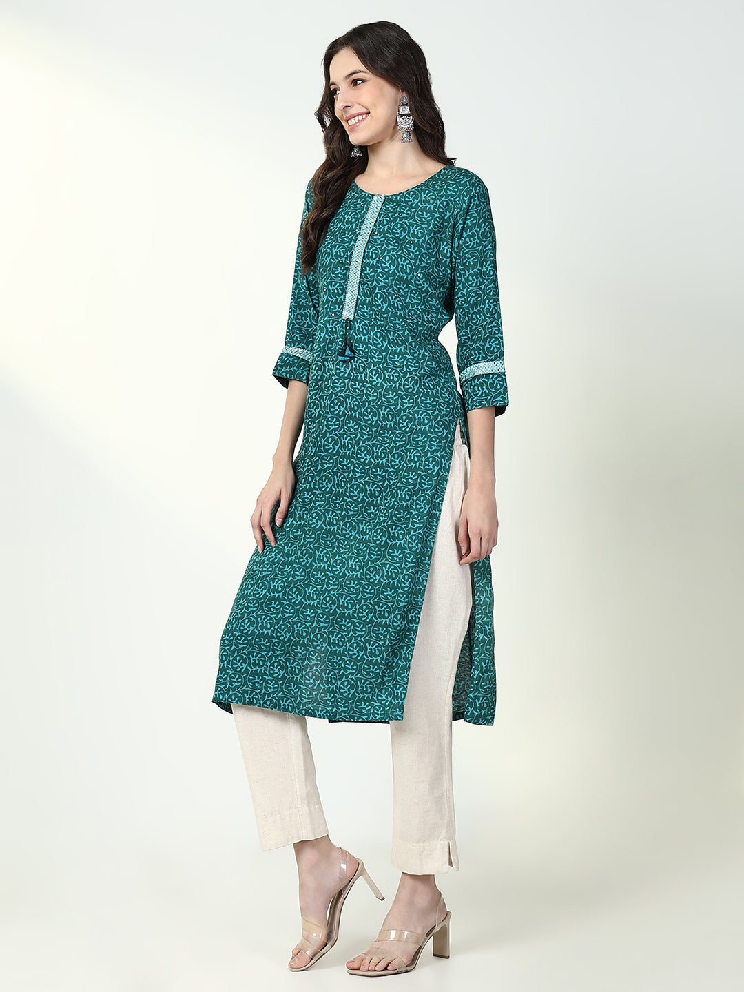 Women's Green Graphic Straight Kurta
