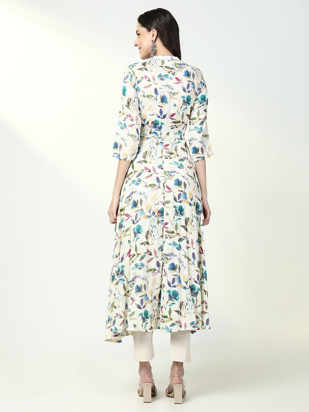 Women's Off White Floral A Line Kurta