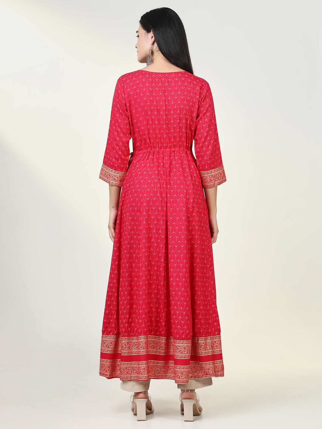 Women's Floral Pink Anarkali Kurta