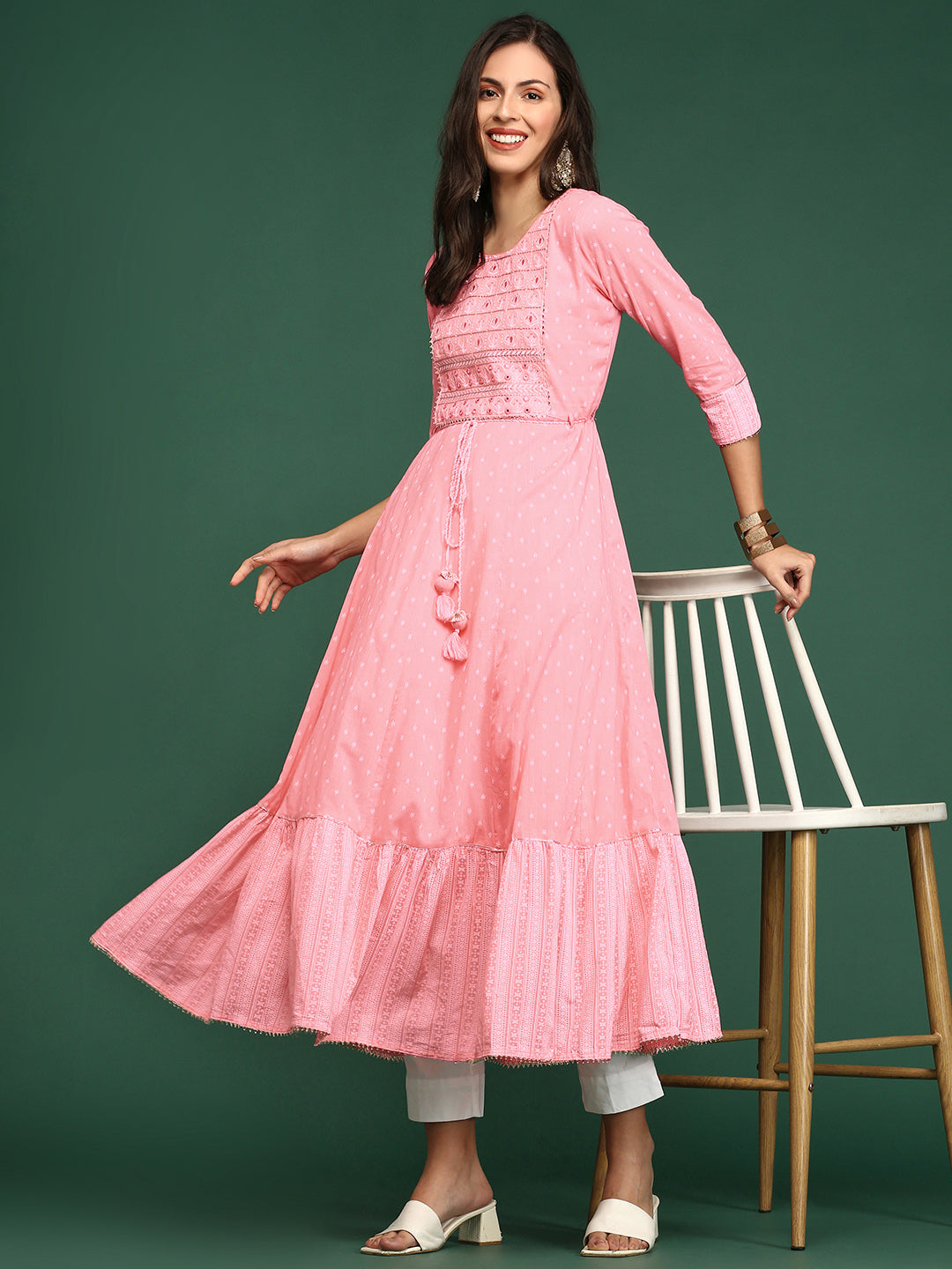 Women's Pink Floral Printed Floral Anarkali Kurta